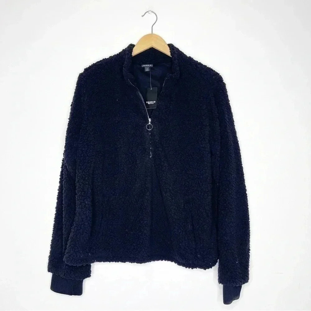 NWT torrid Black Teddy Fleece Half-Zip Jacket - 18/20